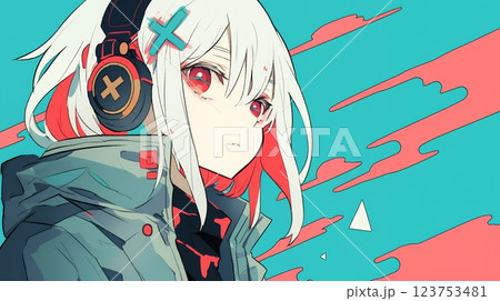 ヘッドホンで音楽を聴く女の子 123753481