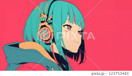 ヘッドホンで音楽を聴く女の子 123753483