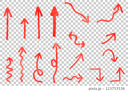 粗略手繪的透明背景紅色箭頭 123753536