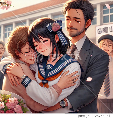 卒業を家族で喜び合う 卒業を家族で喜び合う 123754021