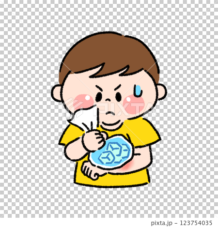 虫刺されを冷やしている男の子 123754035