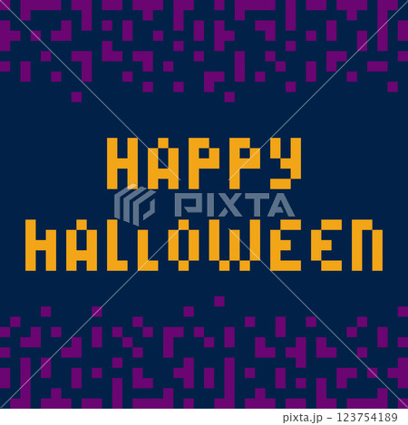 Pixel Art Greeting Text Happy Halloween in Abstract Tetris shape Top and Bottom Festive frame border Pixel Art Greeting Text Happy Halloween in Abstract Tetris shape Top and Bottom Festive frame border 123754189