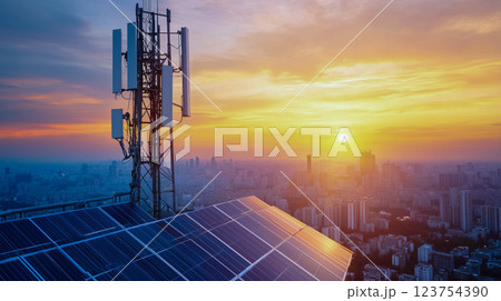 Solar cell antenna network on city, Future technology renewable energy. Solar cell antenna network on city, Future technology renewable energy. 123754390