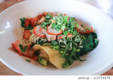 noodles or pork noodles or noodles without soup 123754476