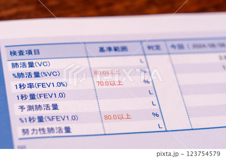 健康診断での結果判定と数値　血圧、メタボリック、血液、悪玉善玉コレステロール、ガンマGTPなど 123754579