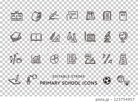 小学校の授業にまつわるアイコンセット(モノクロ) 小学校の授業にまつわるアイコンセット(モノクロ) 123754957