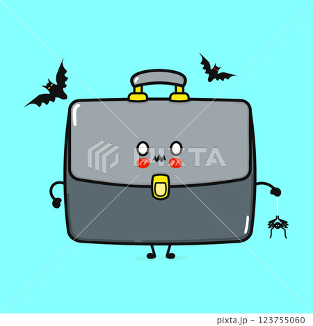 Halloween Briefcase Character. Cute Cartoon Office Bag with Spiders and Bats 123755060