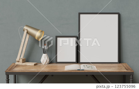 Room Interior Picture Frame Mock up. 3D Rendering Room Interior Picture Frame Mock up. 3D Rendering 123755096