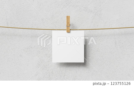 Blank Paper Hanging on Clothesline. Mock up. 3D Rendering 123755126