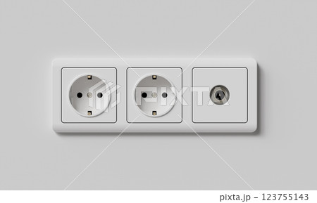 White Power Socket on White Wall. 3D Rendering White Power Socket on White Wall. 3D Rendering 123755143