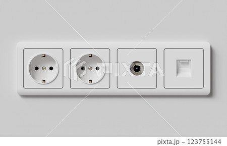 White Power Socket on White Wall. 3D Rendering White Power Socket on White Wall. 3D Rendering 123755144