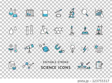與科學課程和實驗相關的圖標集 123755317