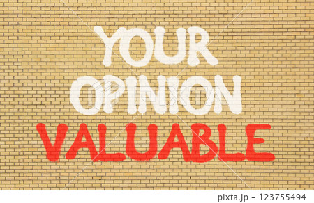 Your opinion valuable symbol. Concept words Your opinion valuable on beautiful brown brick wall. Beautiful brown brick wall background. Business your opinion valuable concept. Copy space. 123755494
