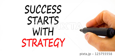 Success starts with strategy symbol. Concept words Success starts with strategy on beautiful white paper. Beautiful white background. Business and success starts with strategy concept. Copy space. Success starts with strategy symbol. Concept words Success starts with strategy on beautiful white paper. Beautiful white background. Business and success starts with strategy concept. Copy space. 123755558