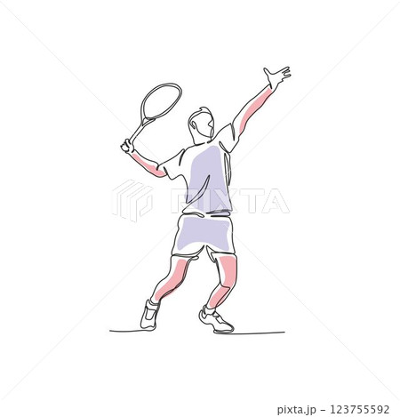 Line Drawing Continuous Single Line Drawing Tennis Service, sports male player symbol Line Drawing Continuous Single Line Drawing Tennis Service, sports male player symbol 123755592