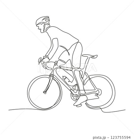 continuous single line drawing of a cyclist in motion continuous single line drawing of a cyclist in motion 123755594
