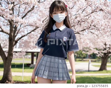 桜と女子高生 123755835