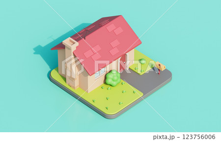 Cartoon House Exterior Isometric. 3D Renderingのイラスト素材 [123756006] - PIXTA
