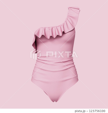 Pink Ruffled One Piece Swimsuit Mock up. 3D Rendering 123756100