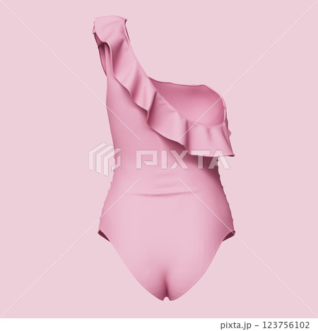 Pink Ruffled One Piece Swimsuit Mock up. 3D Rendering 123756102