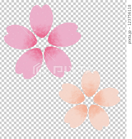 Multiple cherry blossoms, petals, crayon touch, pink and salmon pink 123756118