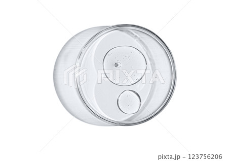 Skin serum or body gel in a Petri dish. Cosmetic product 123756206