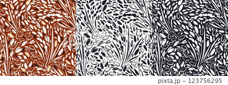 Rice grains pattern. Cereal paddy silhouette set 123756295