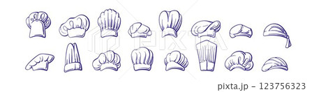 Chef hats line sketch set Clothes for cook, pastry 123756323
