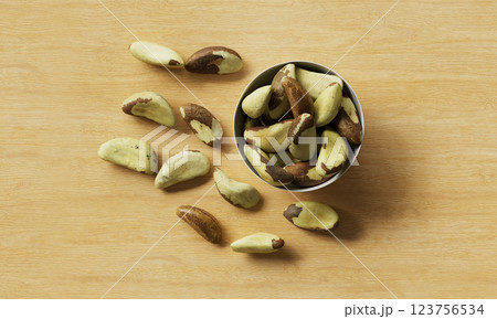 Brazil Nuts on Wood Background. 3D rendering 123756534