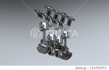Engine Block, Pistons and Crankshaft of Internal Combustion Engine . 3D Rendering. Engine Block, Pistons and Crankshaft of Internal Combustion Engine . 3D Rendering. 123756553