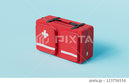 First Aid Kit Bag on Blue Background. 3D Rendering First Aid Kit Bag on Blue Background. 3D Rendering 123756558