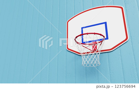 Basketball Backboard with Blue Wood Wall. 3D Rendering 123756694