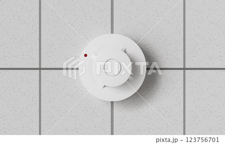 Fire Detector on the Tile Ceiling. 3D Rendering 123756701
