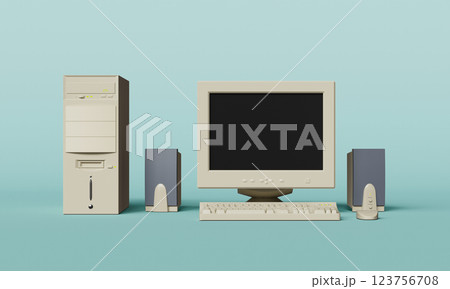 Old Desktop Computer Set. 3D Rendering Old Desktop Computer Set. 3D Rendering 123756708