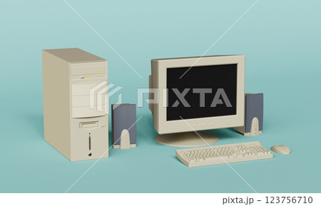 Old Desktop Computer Set. 3D Rendering 123756710