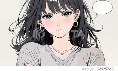 頬を膨らませ、腕を組んでイライラしている女性