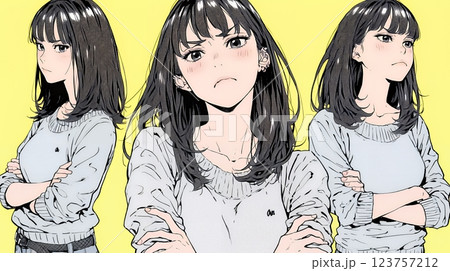 頬を膨らませ、腕を組んでイライラしている女性