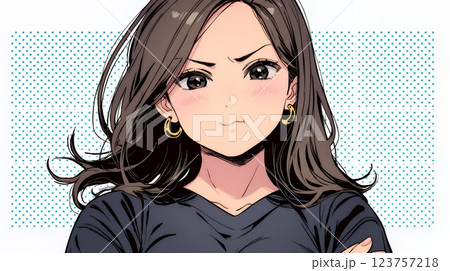 頬を膨らませ、腕を組んでイライラしている女性