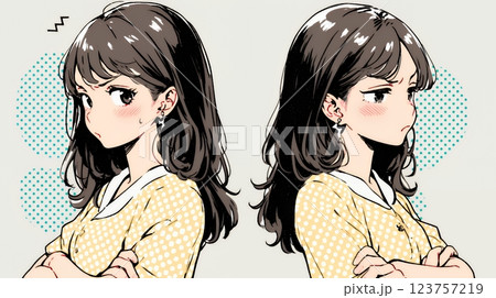 頬を膨らませ、腕を組んでイライラしている女性