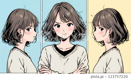 頬を膨らませ、腕を組んでイライラしている女性