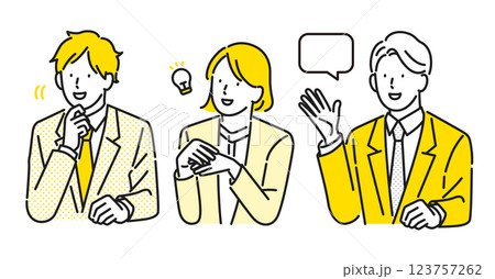 イラストセット素材：ビジネスパーソンのポジティブな表情パターン 123757262