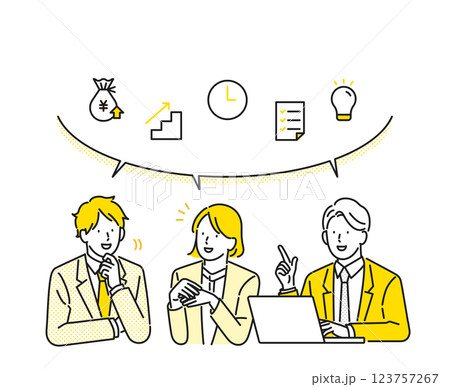 イラスト素材：ミーティングでアイデアを考えるビジネスパーソン 123757267