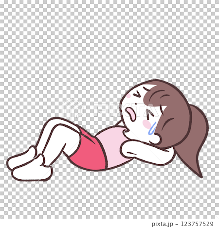 Illustration of a woman lying down sweating Illustration of a woman lying down sweating 123757529