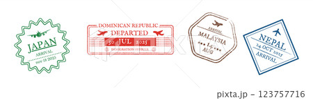 Colorful Passport Stamps from Various Countries 123757716