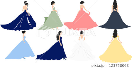 ドレスを着た女性のイラストセット 123758068