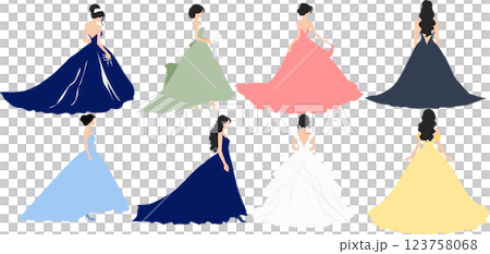 ドレスを着た女性のイラストセット 123758068