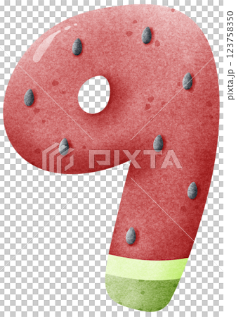 Watercolor cartoon doodle number with watermelon pattern, number hand drawn. for school worksheet, card, template, kids PNG 123758350