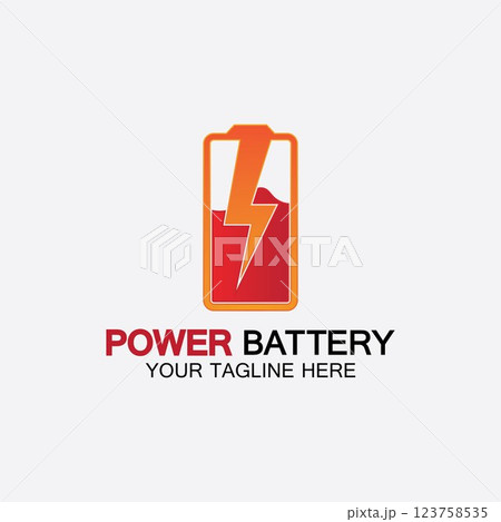Power Battery Logo icon vector illustration Design Template.Battery Charging vector icon.Battery power and flash lightning bolt logo 123758535