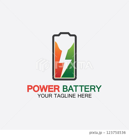Power Battery Logo icon vector illustration Design Template.Battery Charging vector icon.Battery power and flash lightning bolt logo 123758536