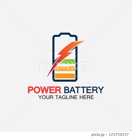 Power Battery Logo icon vector illustration Design Template.Battery Charging vector icon.Battery power and flash lightning bolt logo 123758537